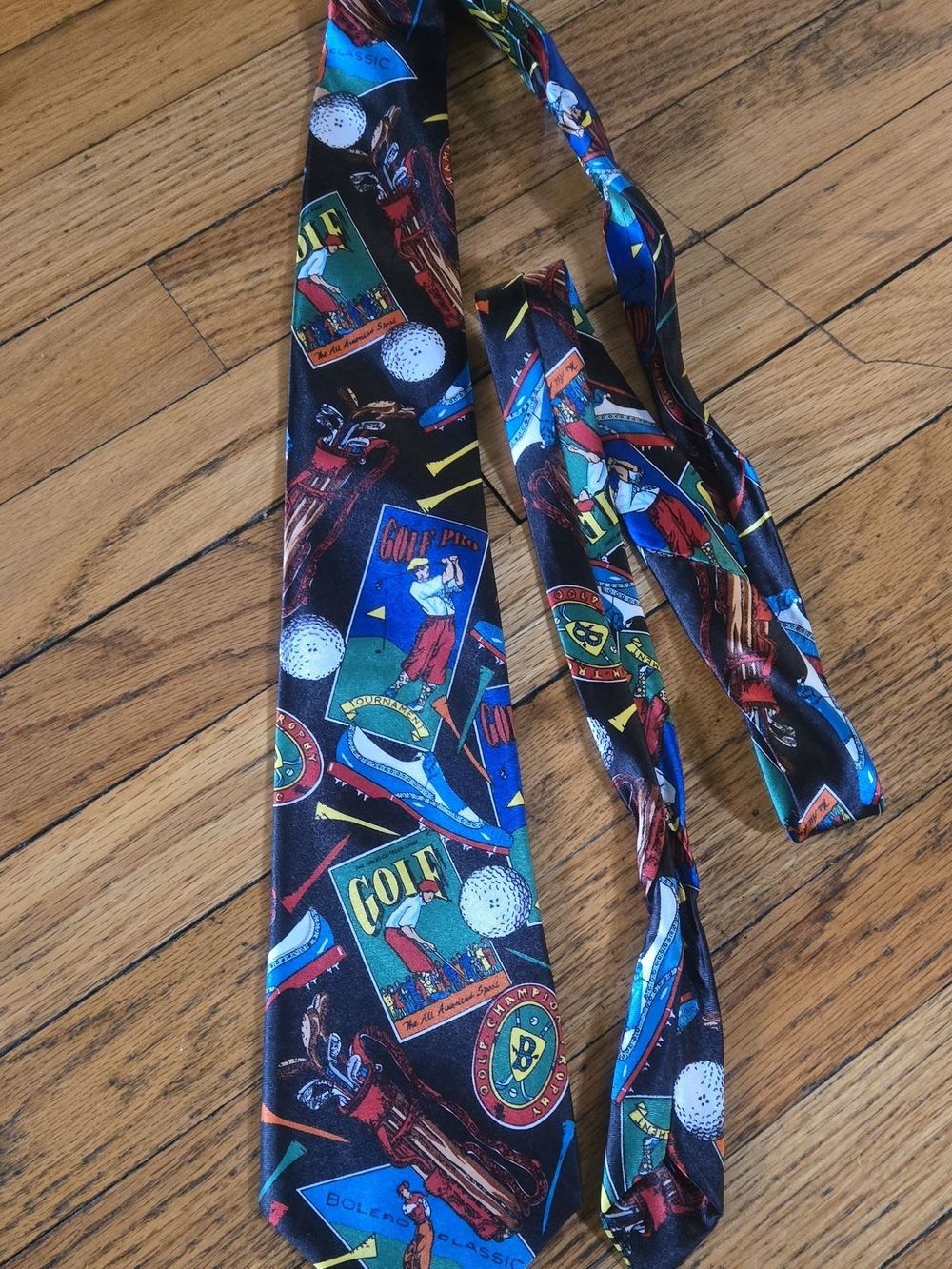 Vintage Robertino Novelty Golf Print Tie - Blue and Red Accents